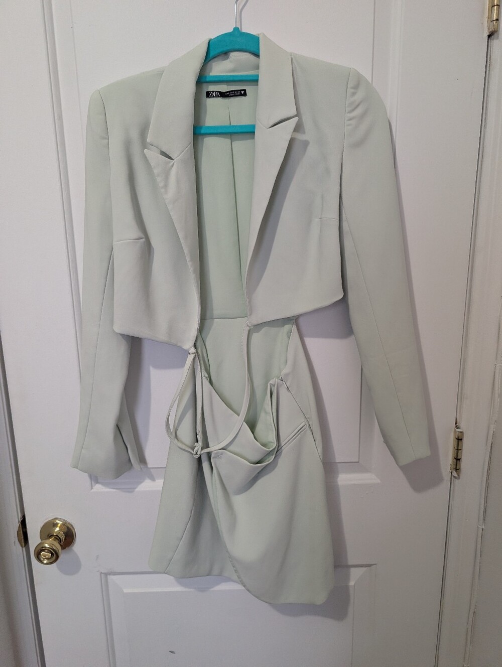 Zara Pale Mint Cropped Blazer Dress